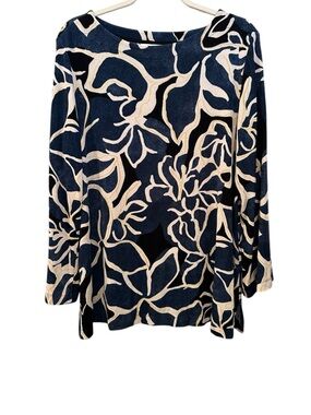 Chico's Floral Print Long Sleeve Blouse Top Stretchy Spring Comfy Sz XL